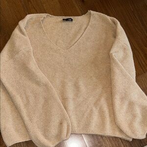 Express Beige V-Neck Sweater